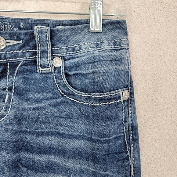Miss Me Signature Skinny Bling Distressed Pockets Low Rise Denim Blue Jean Sz 27 - Picture 7 of 15